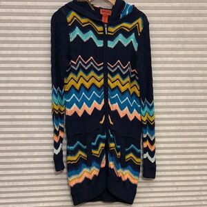 Missoni for Target Navy & Multicolor Hooded Zigzag Long Zip Cardigan- Size Small